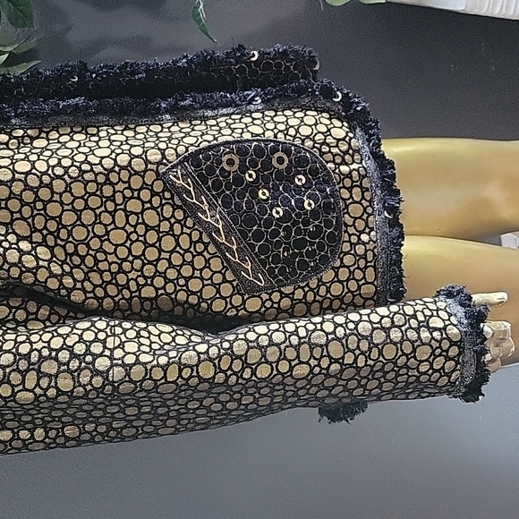 VintageYak Magik Gold & Black Elegant Reversible Open Blazer Jacket Size L - Picture 11 of 13